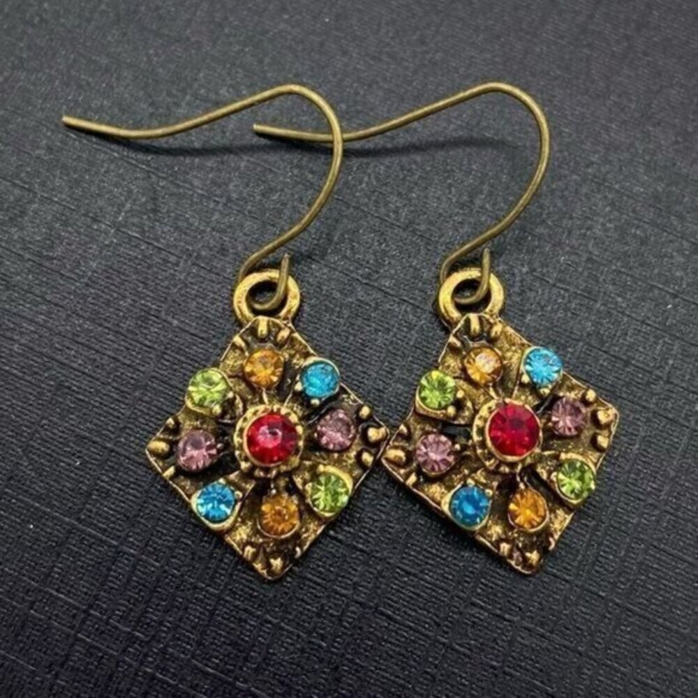 Colorful Vintage Style Metal Diamond Enamel Dangle Drop Earrings New